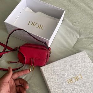 Goatskin Mini Saddle Shoulder Strap Pouch Red .